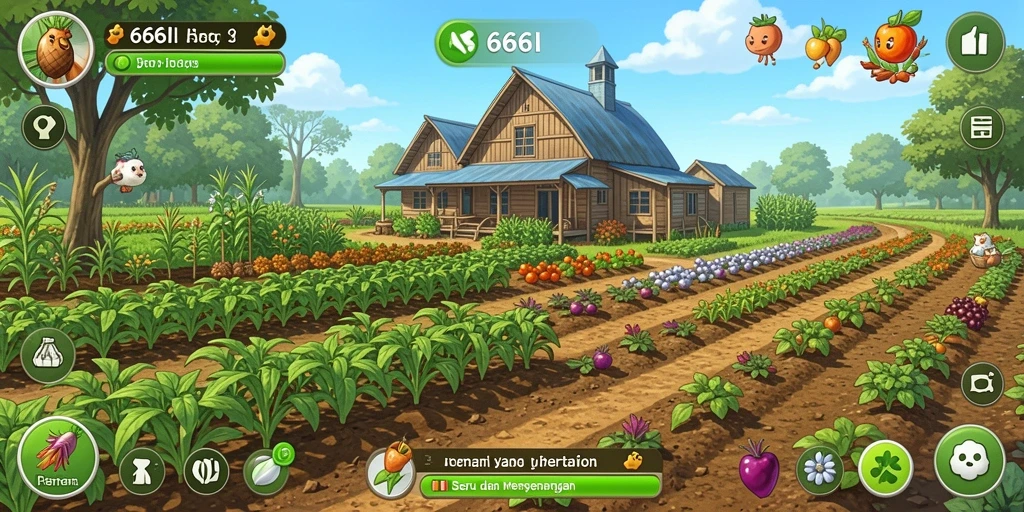 Tampilan screenshot gameplay menarik dari 666I yang menampilkan keseruan pertanian.
