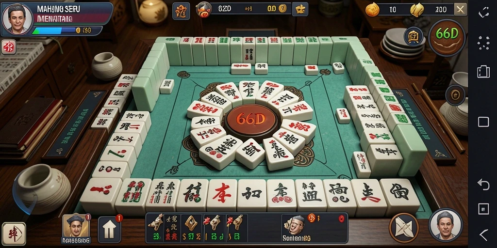 Screenshot gameplay 66D menampilkan papan Mahjong yang penuh warna.