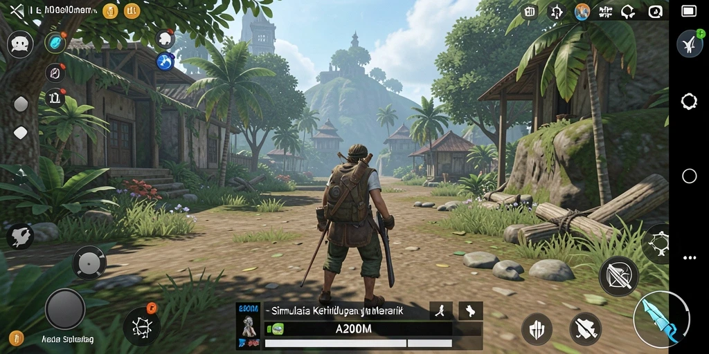 Screenshot gameplay A200M yang menampilkan interaksi karakter dalam simulasi kehidupan.