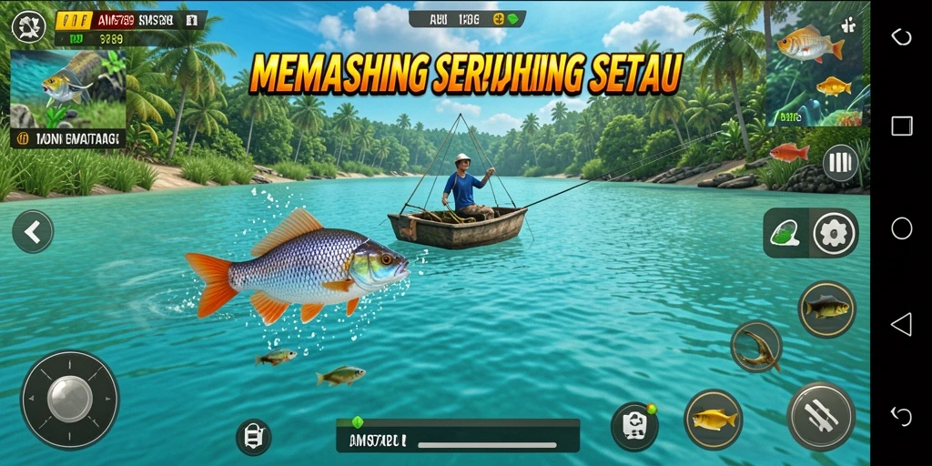 Screenshot menunjukkan aksi memancing yang seru dalam AMS789.