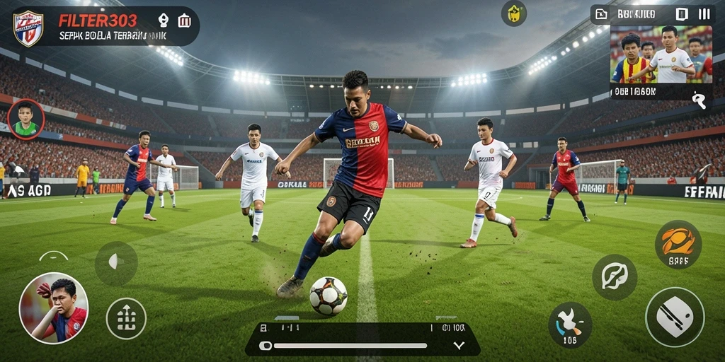Tampilan gameplay FILTER303 yang mendebarkan dalam aksi sepak bola.
