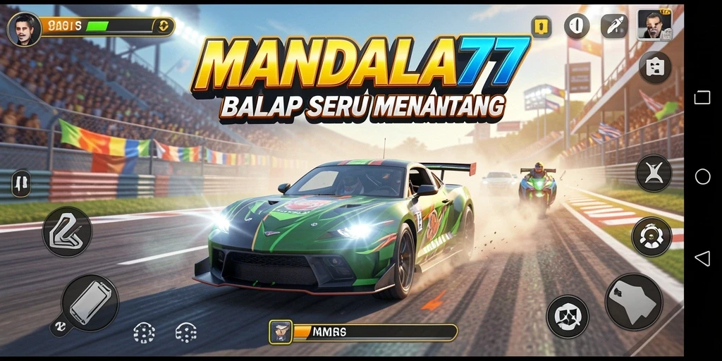 Gameplay menegangkan di lintasan balap MANDALA77.