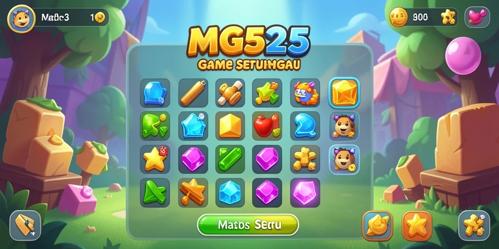 Screenshot MG525 menampilkan aksi mempertemukan elemen Match-3 yang seru.