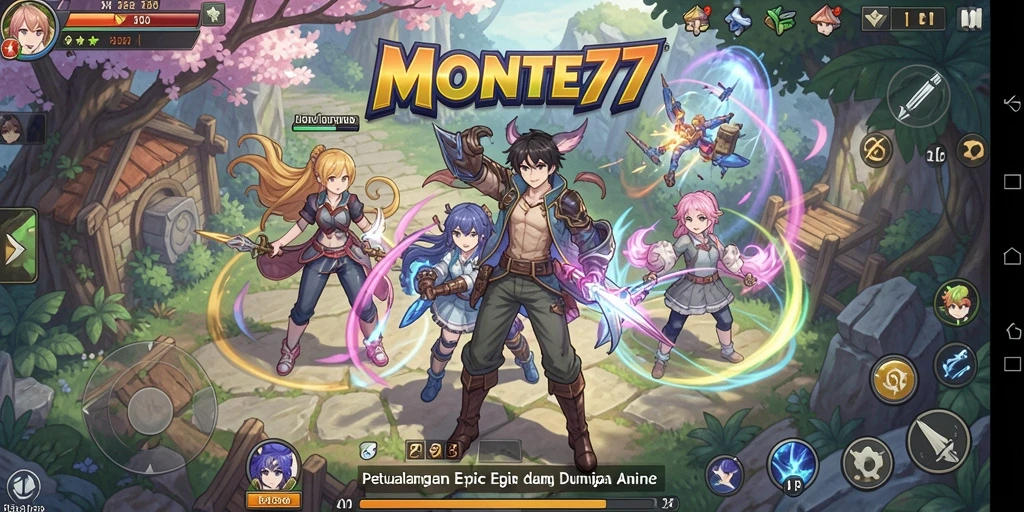 Screenshot gameplay MONTE77 menunjukkan aksi seru karakter anime.
