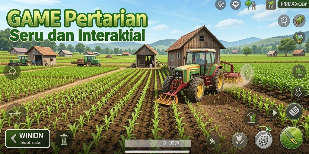 Tampilan screenshot gameplay WINIDN menampilkan kebun yang subur dan interaksi antar pemain.